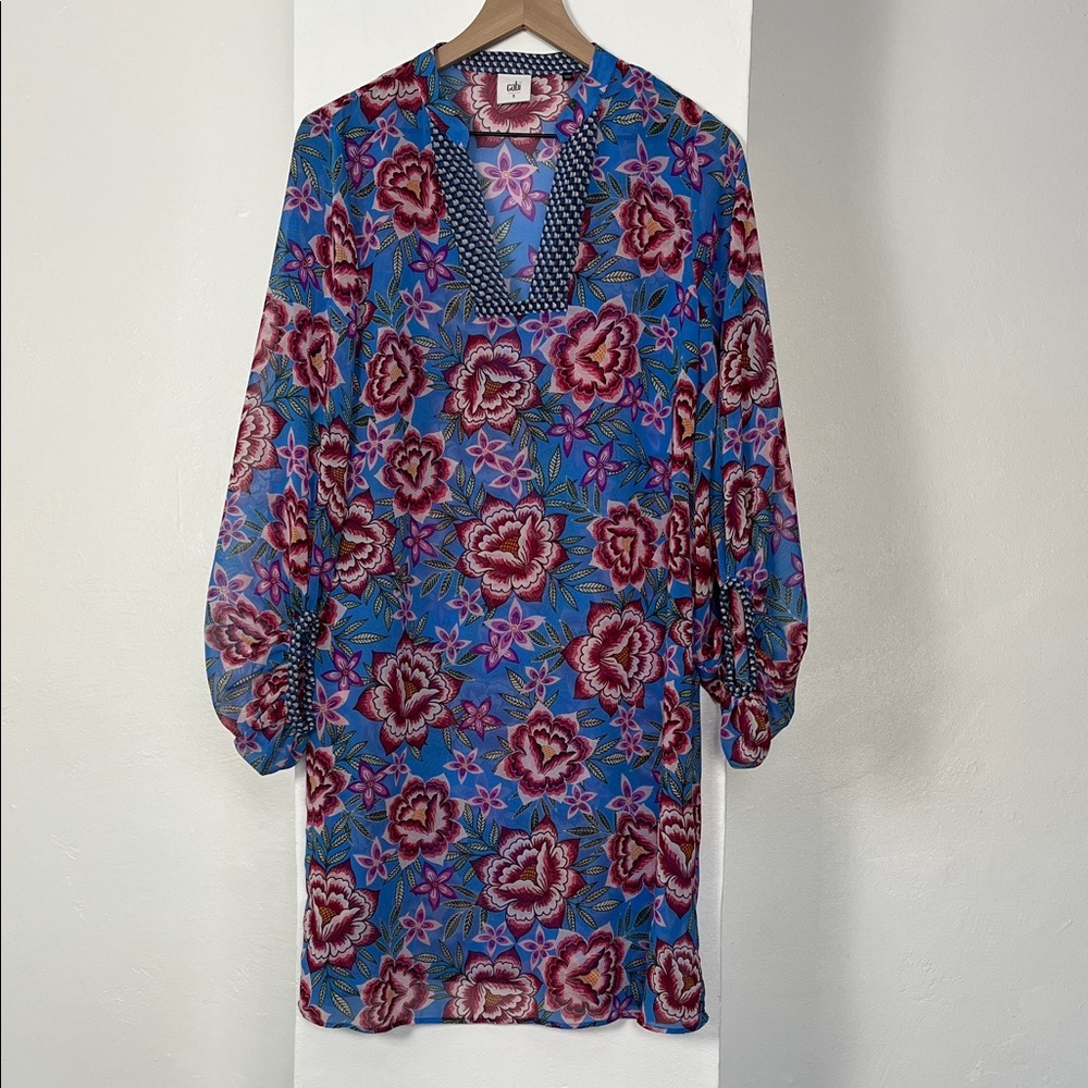 CAbi Blue and Pink Floral Dress